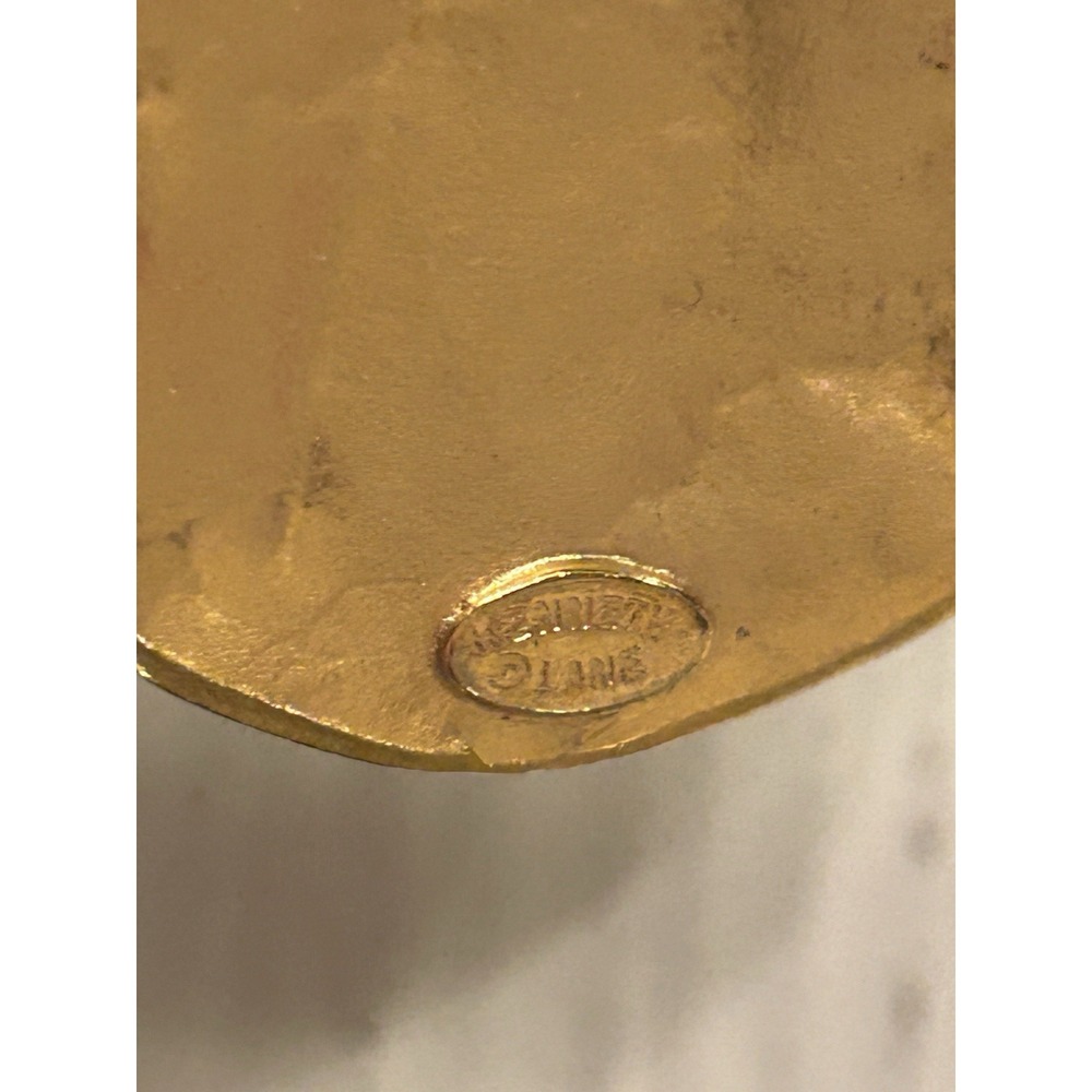 Kenneth Jay Lane Hammered Gold Medallion & Blue Agate Pierce Wire Earring Signed - Picture 10 of 13